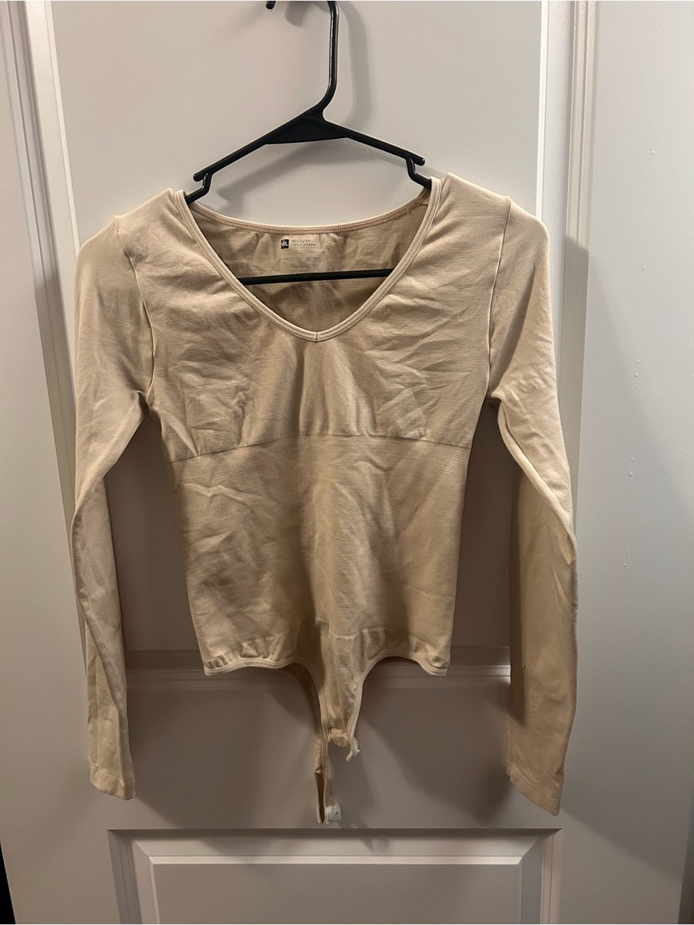 V-Neck Long Sleeve Bodysuit in Cream